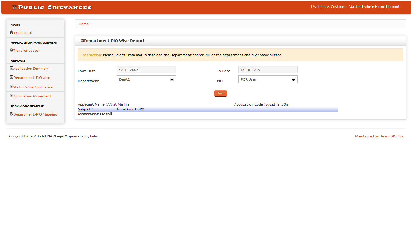 Applicant Code Wise